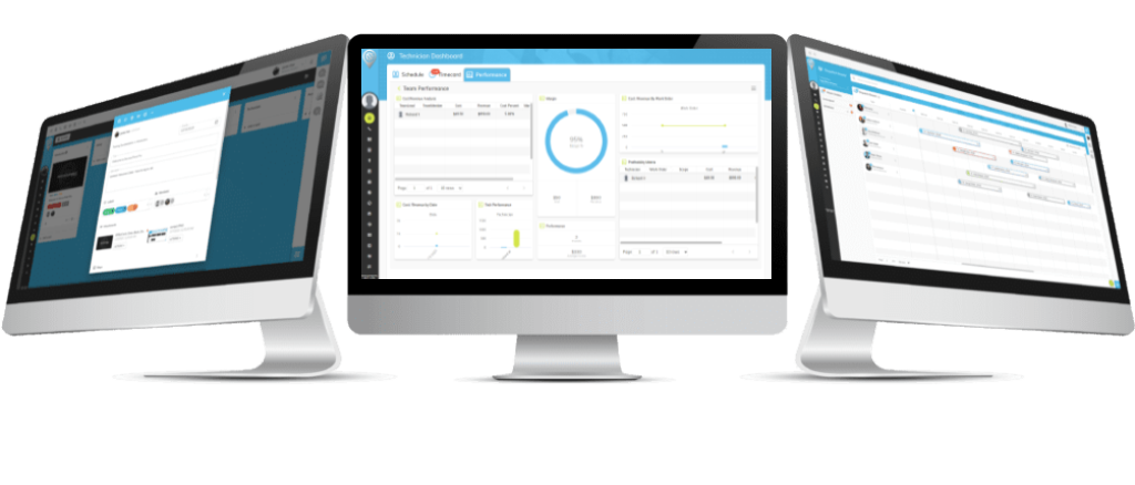 Image of three monitors using HVAC business software